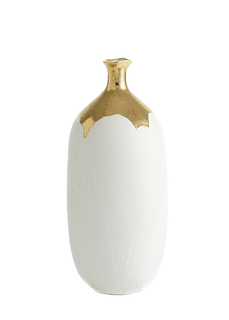 Dipped Golden Crackle/White Cylinder Vase-Lg