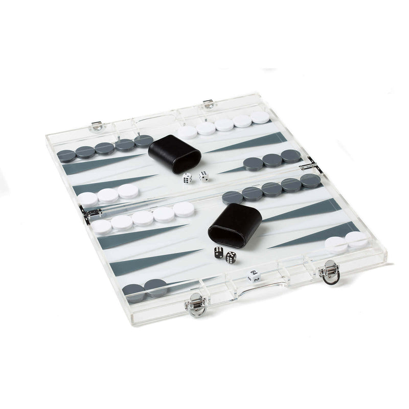 Acrylic Luxury Backgammon Set in Grey and White