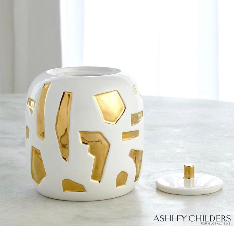 Abstract Jar-White & Gold-Lg