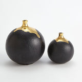 Dipped Golden Crackle/Black Sphere Vase-Sm