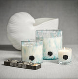White and Blue Glass Three-Wick Candle Jar