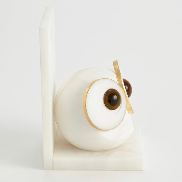 Pair Alabaster Big Eyed Owl Bookends