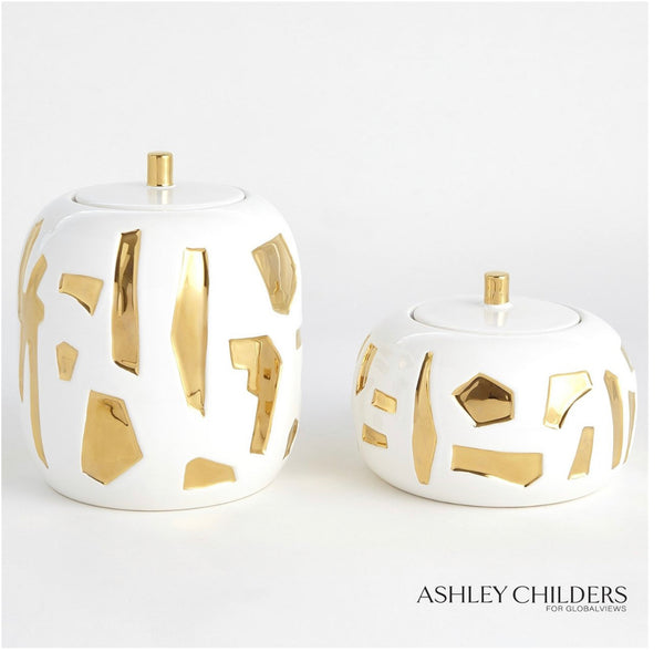 Abstract Jar-White/Gold-Sm