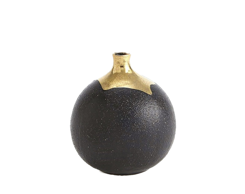 Dipped Golden Crackle/Black Sphere Vase-Sm