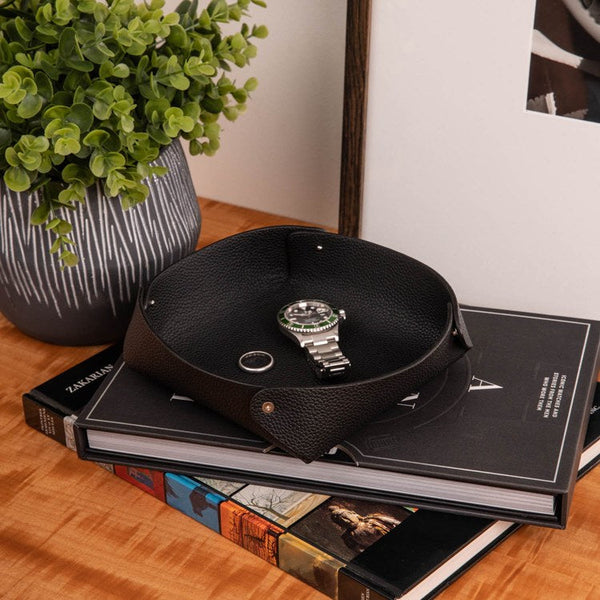 Leather Catchall Valet Tray in Black