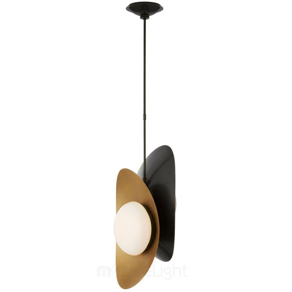 Nouvel Small Pendant in Bronze and Antique-Burnished Brass with White Glass