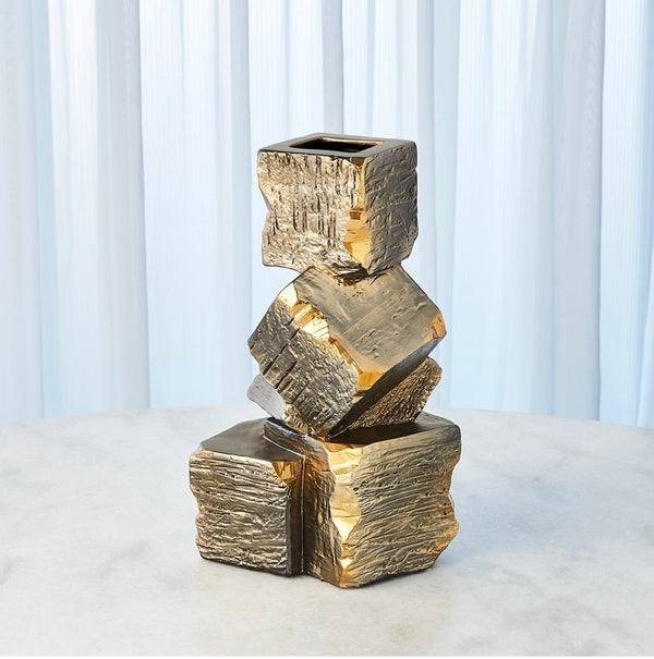 Faux Pyrite Vases-Black w/Gold-Sm
