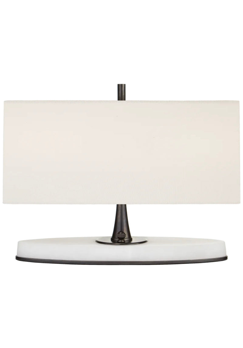Casper Small Desk Lamp in Polished Nickel and Crystal with Linen Shade