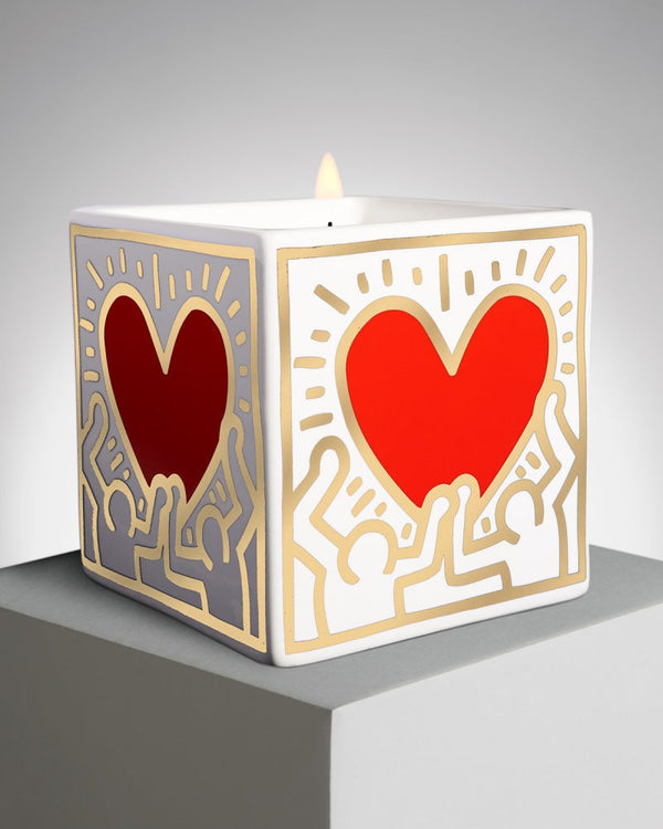 Keith HARING "Red Heart with Gold" square perfumed candle