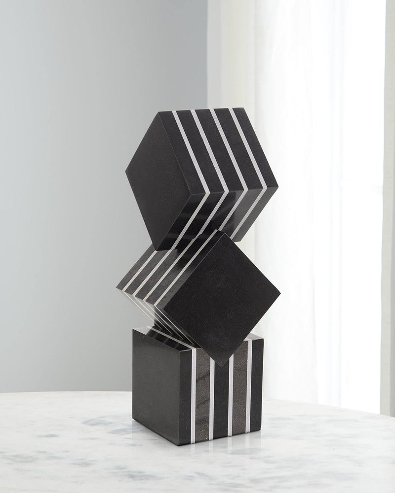 Cubed Black Marble Sculpture