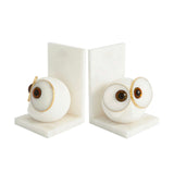 Pair Alabaster Big Eyed Owl Bookends