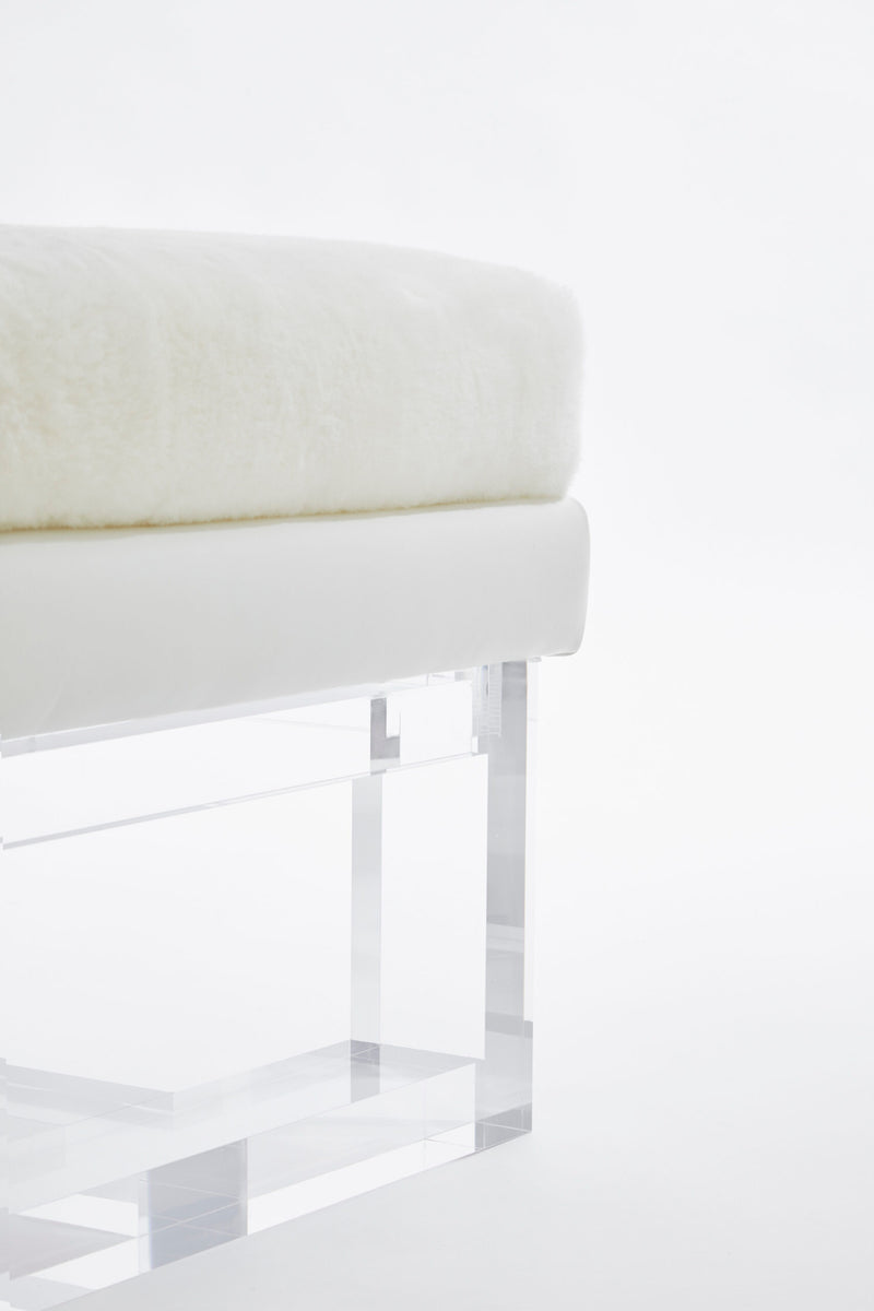 Leather, Shearling, Lucite Ottoman